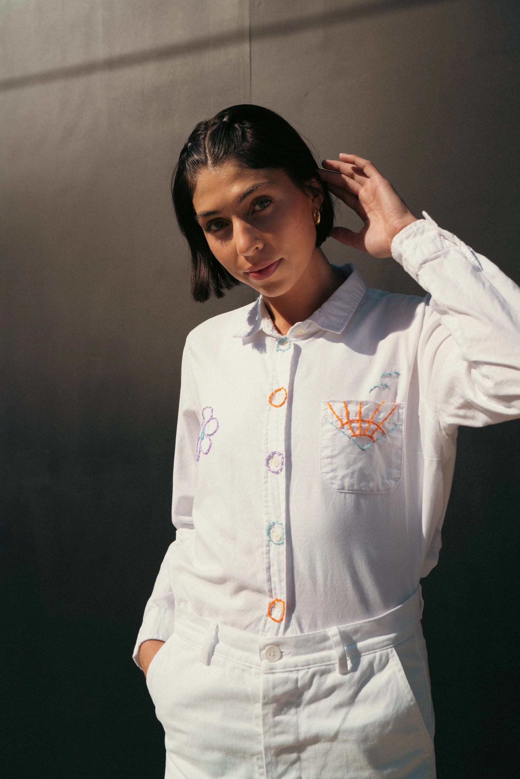 A Taste of Summer Hand-Stitched White Dress Shirt